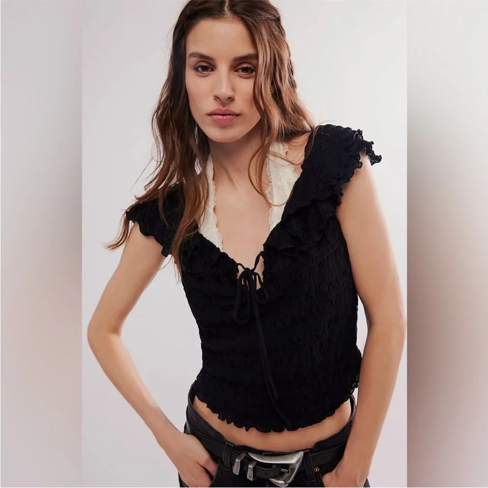 FREE PEOPLE WOMEN'S LOVE YOU MORE TEE M OB1999091 Black